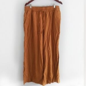 A New Day SZ L Wide Leg Linen Rayon Blend Tan Pullon Elastic Comfort Waist